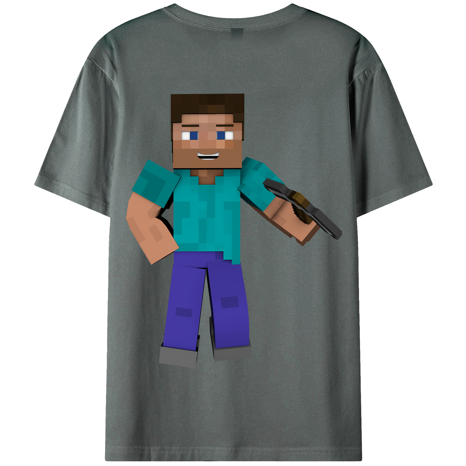 （画像用） マインクラフト ブロックの世界 Minecraft MC Block world 綿100％半袖Tシャツ（背面プリント）